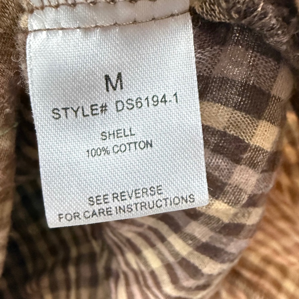 Oli & Hali Plaid Shirt Dress Womens Medium Brown Cotton Gauze Good Frayed Hem - Picture 6 of 7